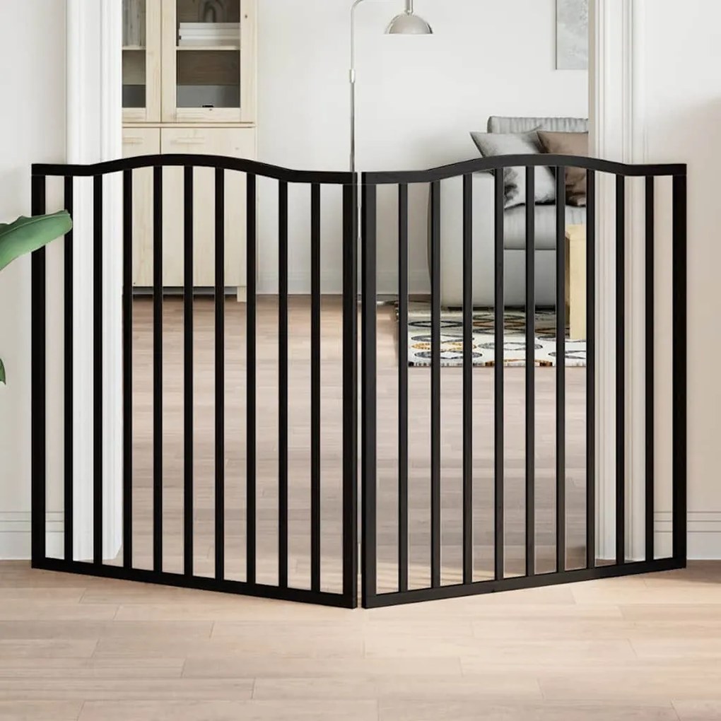 vidaXL Portão p/ cães dobrável 2 painéis 160 cm madeira de álamo preto