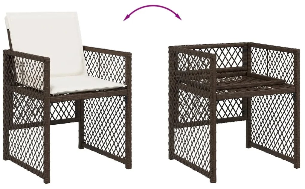 9 pcs conjunto jantar p/ jardim c/ almofadões vime PE castanho