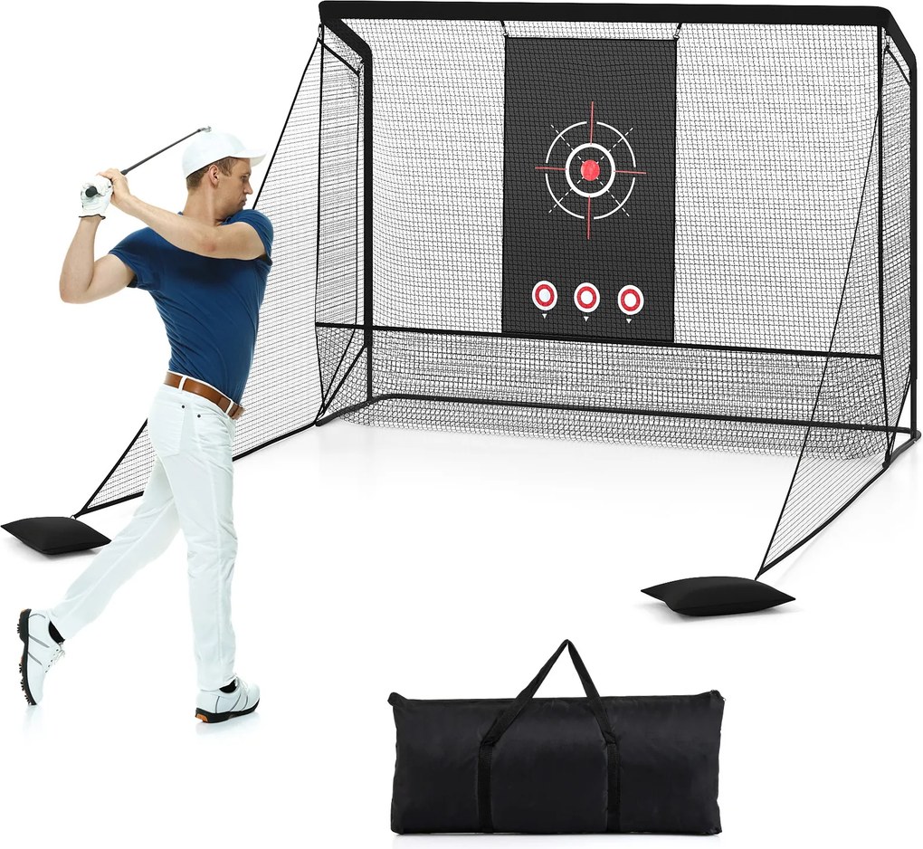Rede de treino de golfe com redes laterais amovíveis, tecido branco e saco de transporte portátil para uso interior e exterior, 305 x 326 x 225 cm