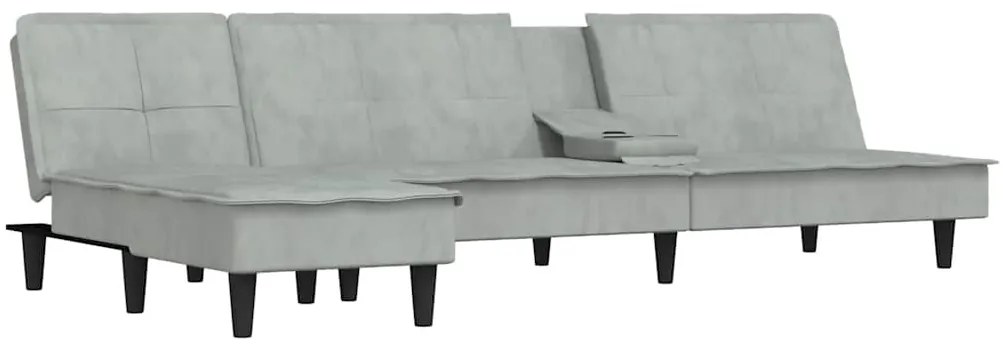 Sofá-cama em forma de L 255x140x70 cm veludo cinzento-claro
