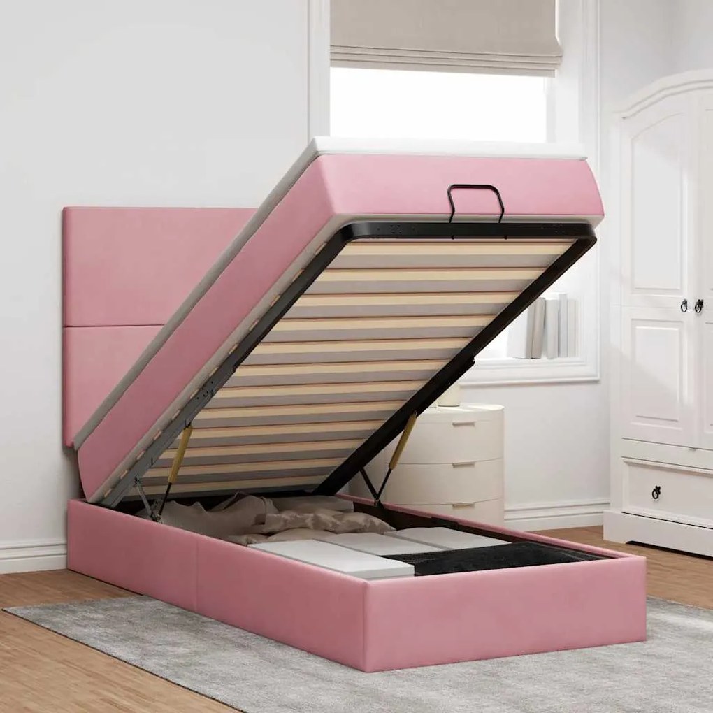moldura de cama otomana vidaXL com colchões rosa 100x200cm veludo