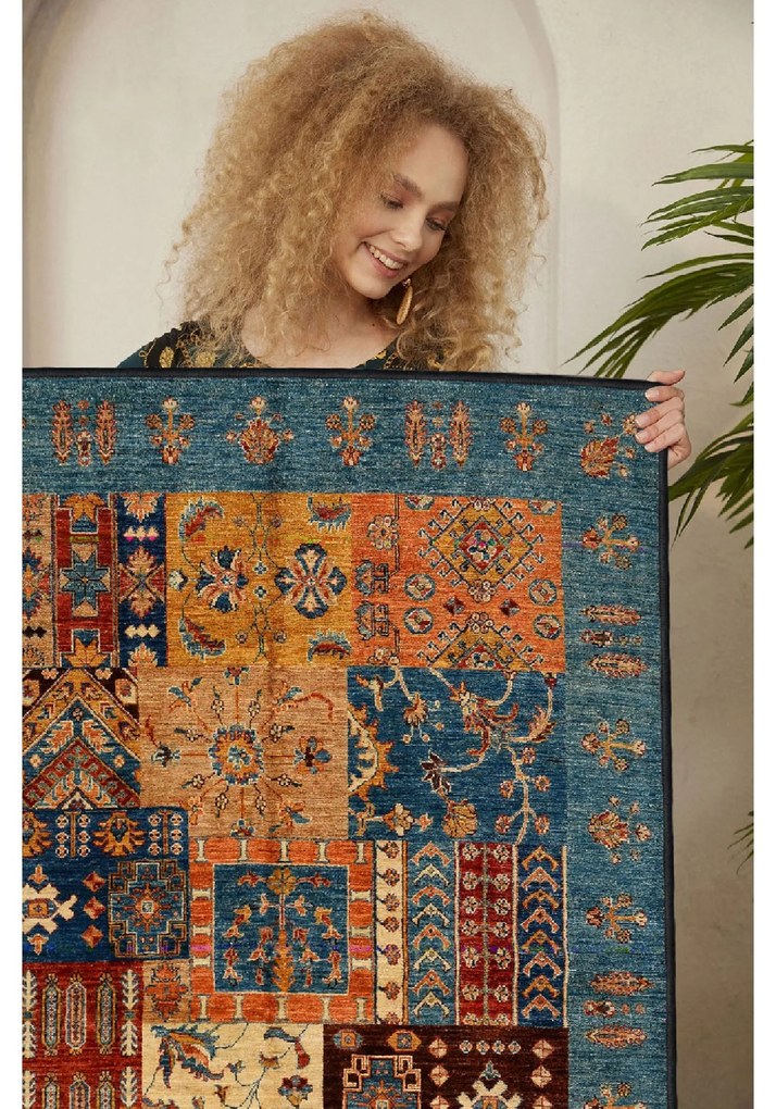 Tapete Eexfab445-Klm – Camel, Laranja, Vermelho Telha, Azul – 80x150 c