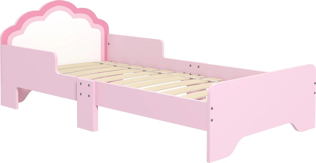 ZONEKIZ Cama para Crianças 70x140 cm com Barreira Antiqueda e Estrado Cama Infantil com Cabeceira em Forma de Nuvem Rosa | Aosom Portugal