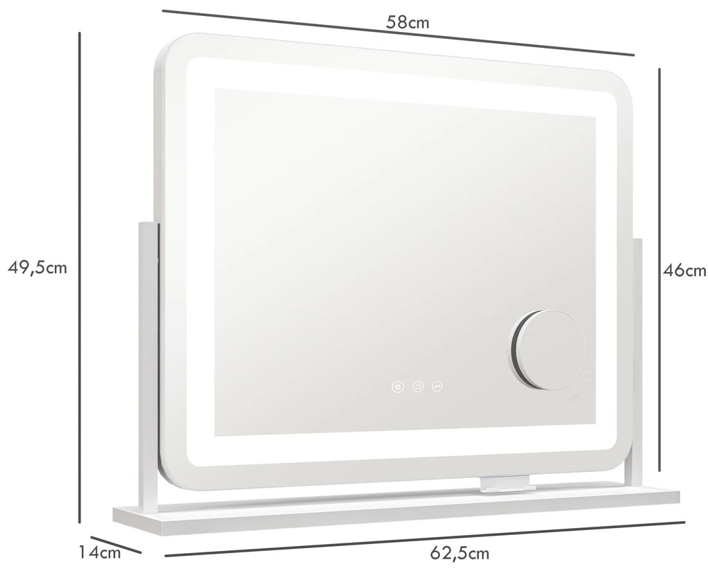 Espelho de Maquilhagem com Luzes 3 Modos de Iluminação Suporte para Telemóvel e Entrada USB  62,5x14x49,5 cm Branco