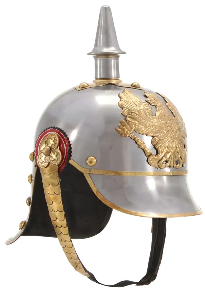 vidaXL Capacete soldado alemão prussiano réplica LARP aço prateado