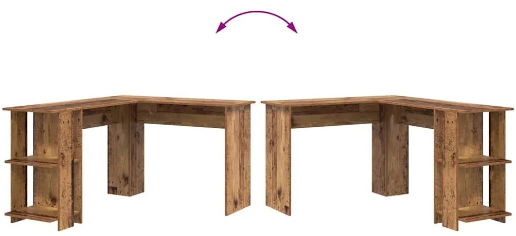 Escrivaninha de canto com armazenamento de madeira velha 140x113,5x75c