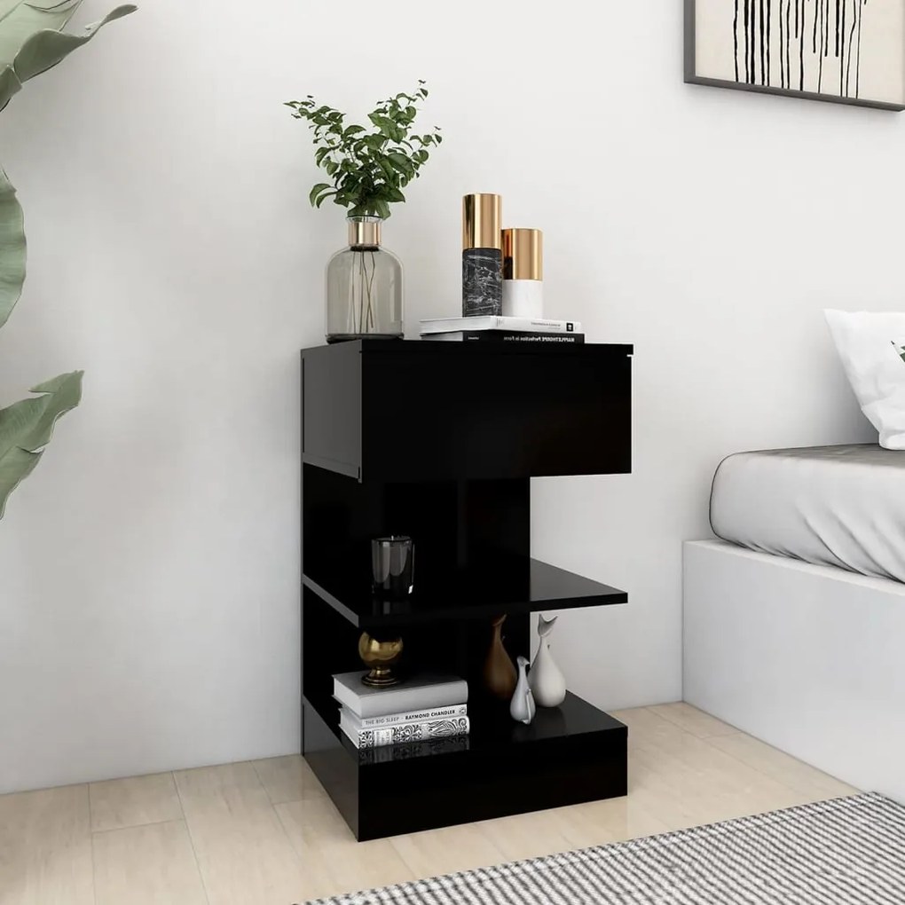 vidaXL Mesa de cabeceira 40x35x65 cm derivados de madeira preto