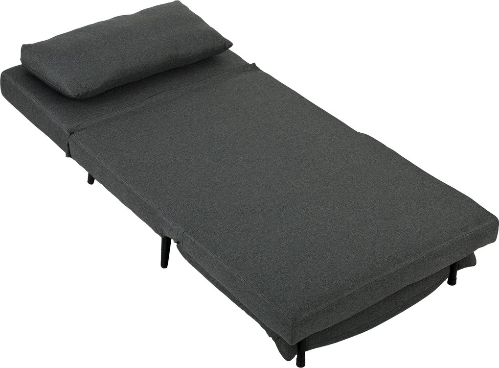 HOMCOM Poltrona-cama, poltrona dobrável 3-em-1 com tecido aspecto linho, encosto ajustável, molas em S, pernas metálicas, Cinza escuro | Aosom Portugal