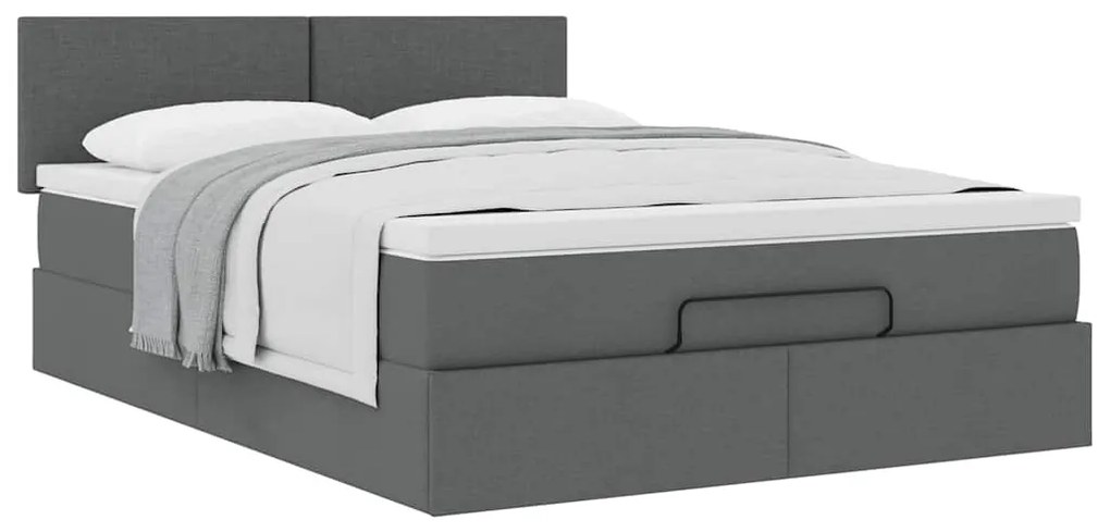 Cama otomana com colchão 140x200 cm tecido cinzento escuro