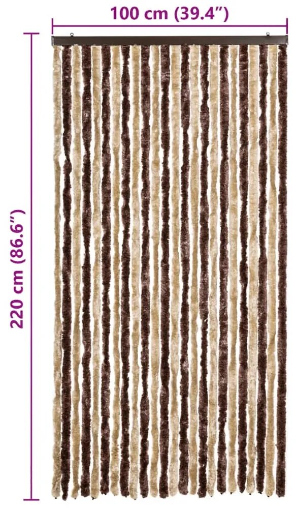Cortina anti-insetos 100x220 cm chenille bege e castanho claro