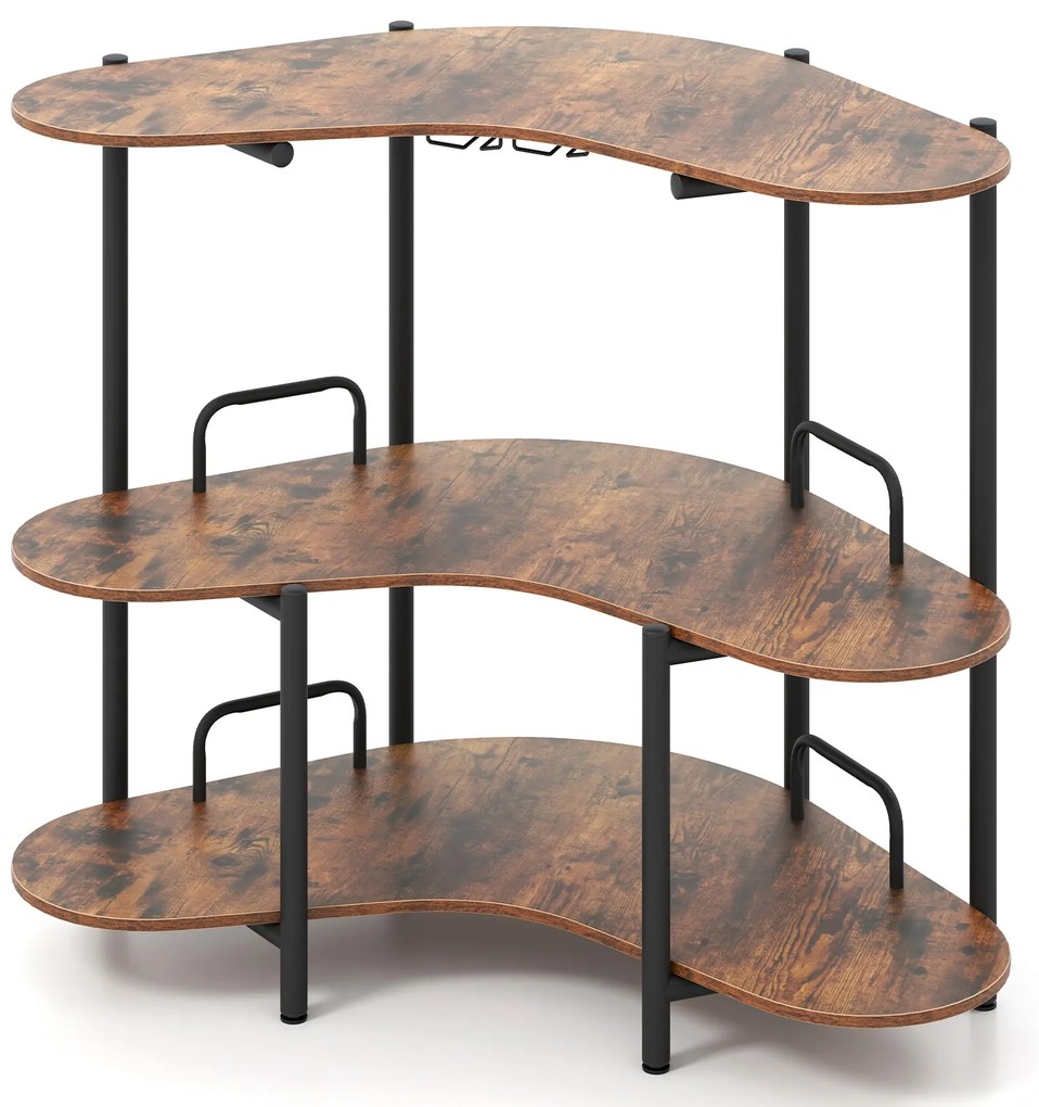 Mesa de bar de 3 andares com prateleiras para taças e armazenamento - preta