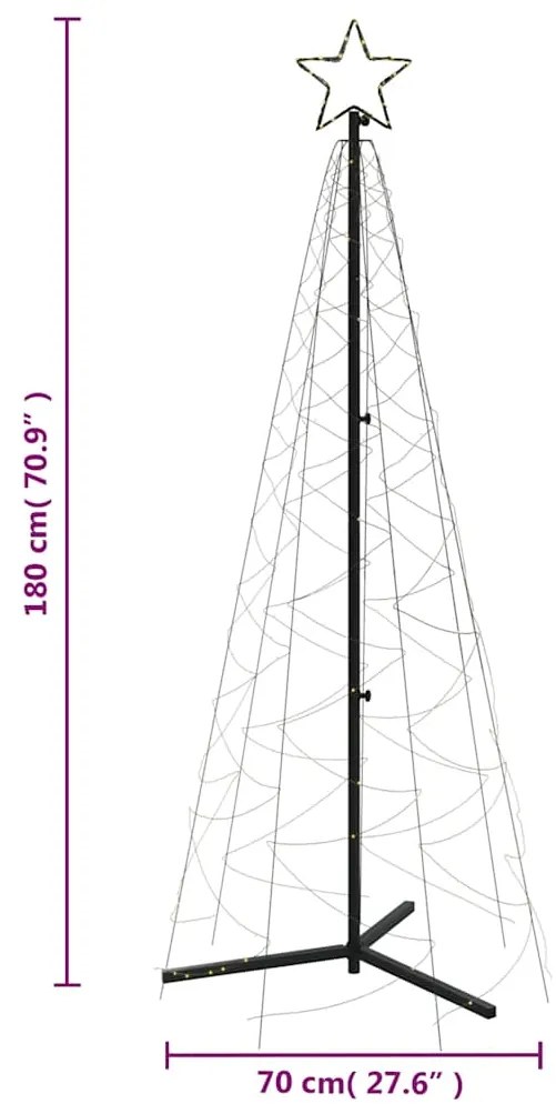 Árvore de Natal em cone 200 luzes LED 70x180 cm branco quente