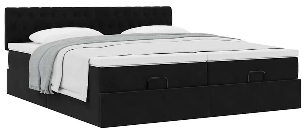 Estrutura de cama otomana com colchões 180x200cm veludo preto