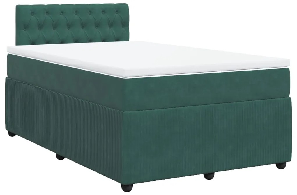 Cama boxspring com colchão 120x200 cm veludo verde-escuro