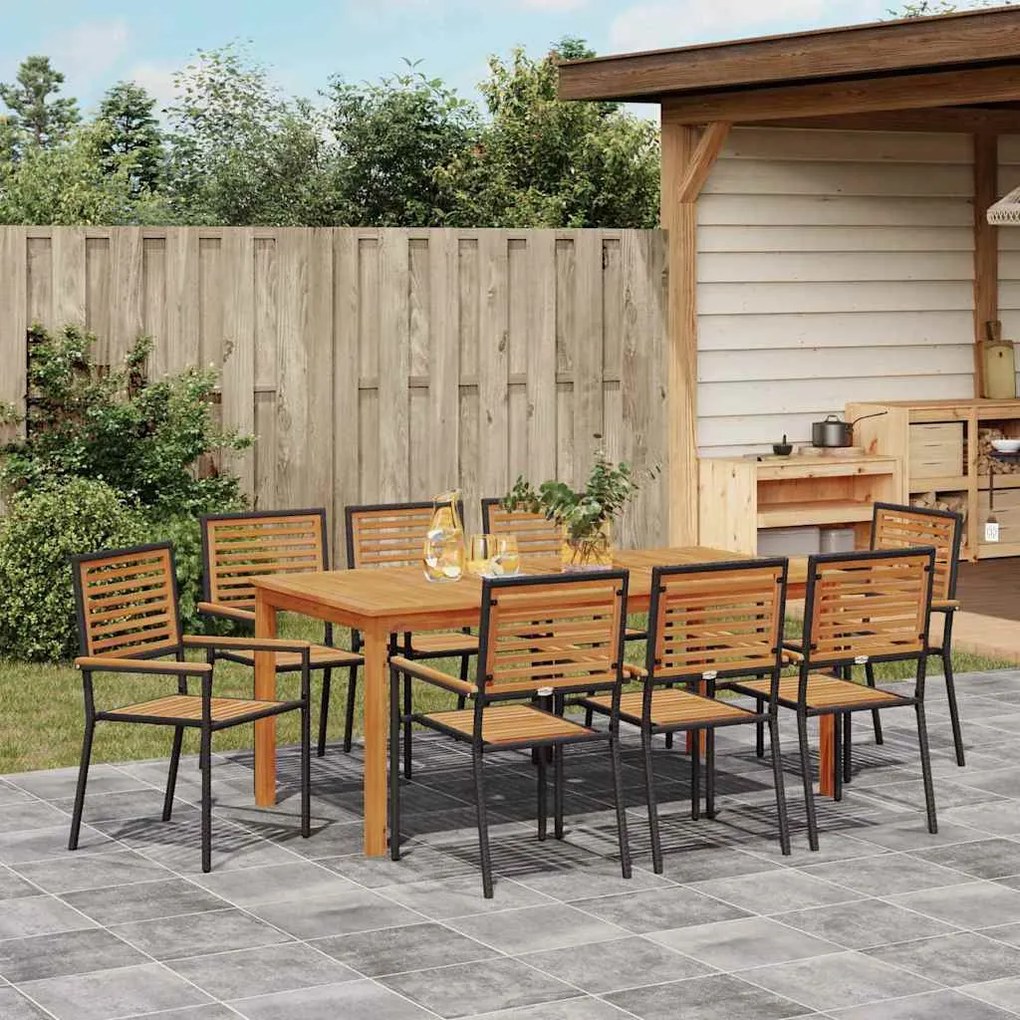 Conjunto de Jantar para Jardim 9 pcs Preto 180 x 90 x 75 cm