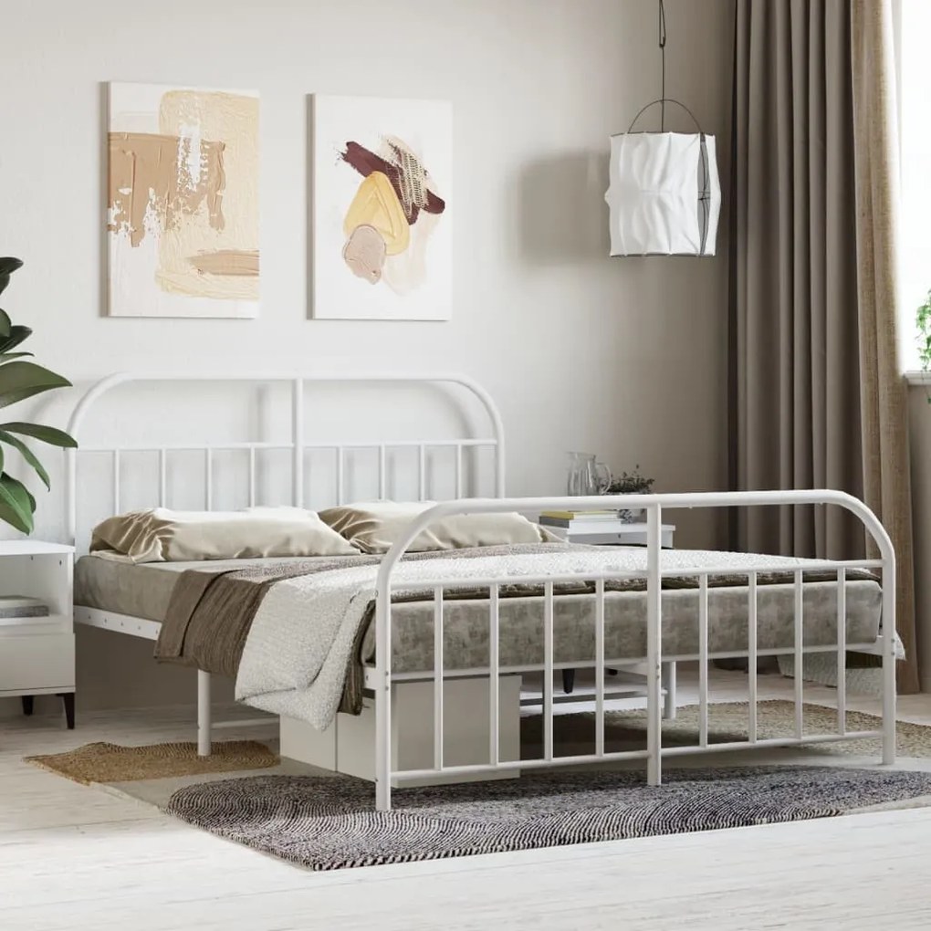 vidaXL Estrutura de cama com cabeceira e pés 140x200 cm metal branco