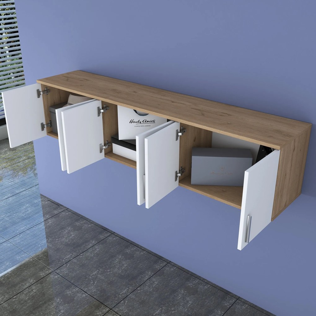 Prateleira de Parede EA114 – Nogueira e Branco – 180x41,4x37,5 cm