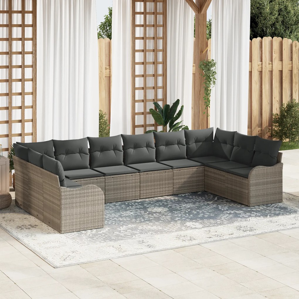 Conjunto de Sofás de Jardim vidaXL com Almofadas Cinza Claro Vime PE
