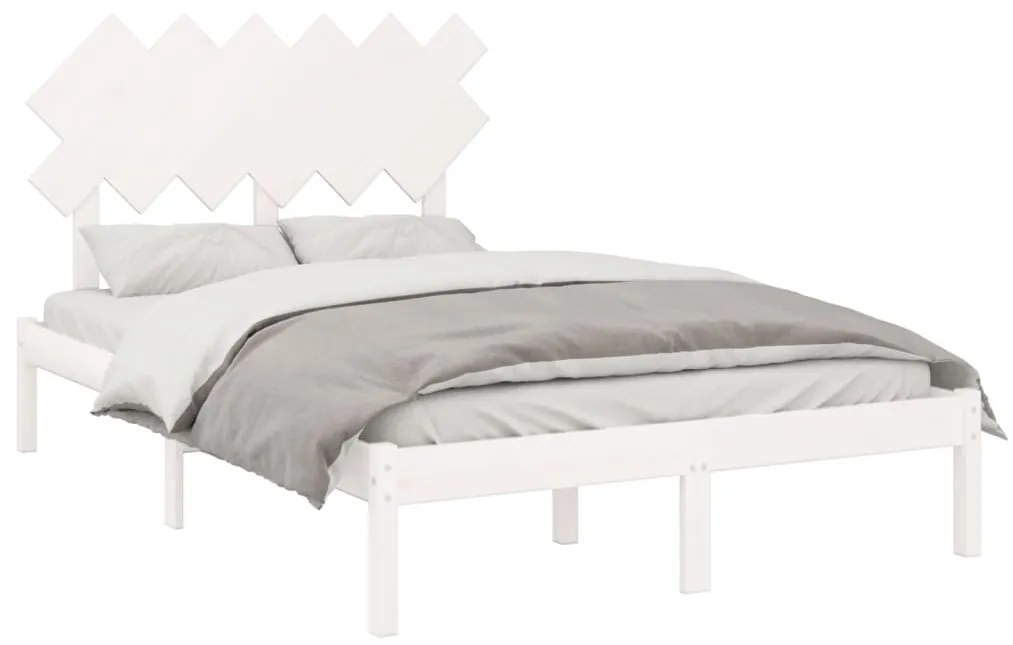 Estrutura de cama dupla 135x190 cm madeira maciça branco