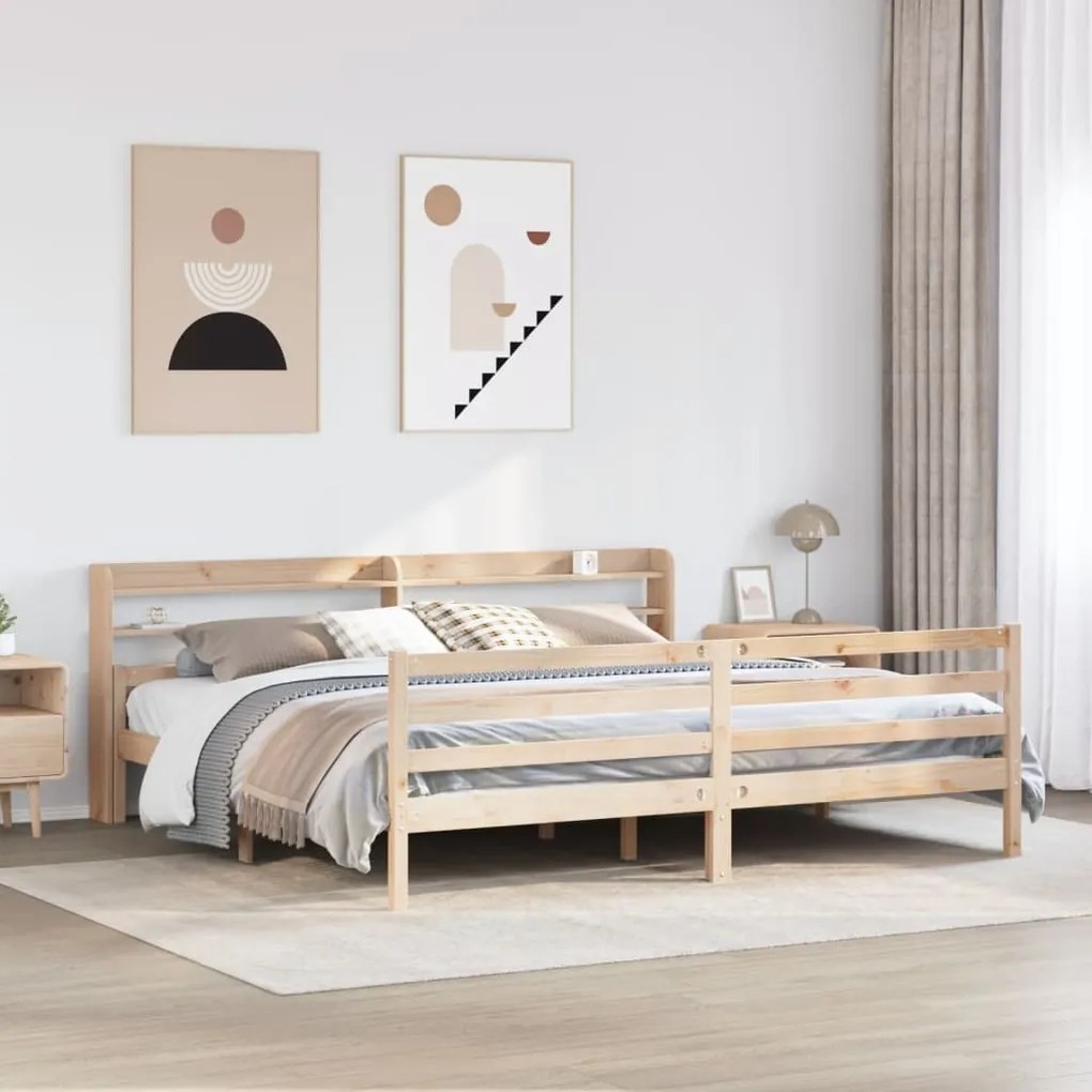 Estrutura de cama com cabeceira 200x200 cm pinho maciço