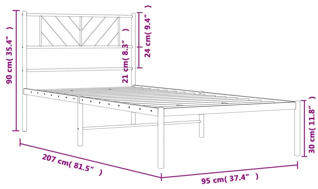 Estrutura de cama com cabeceira 90x200 cm metal preto