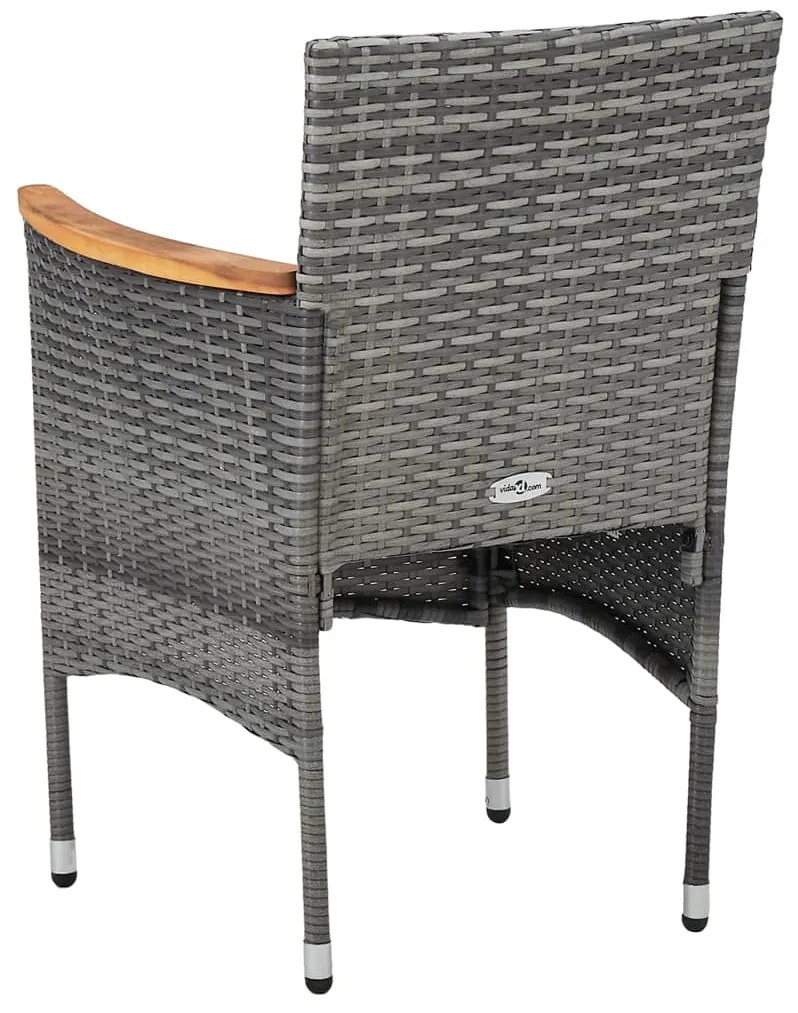 11 pcs conjunto de jantar para jardim vime PE cinzento