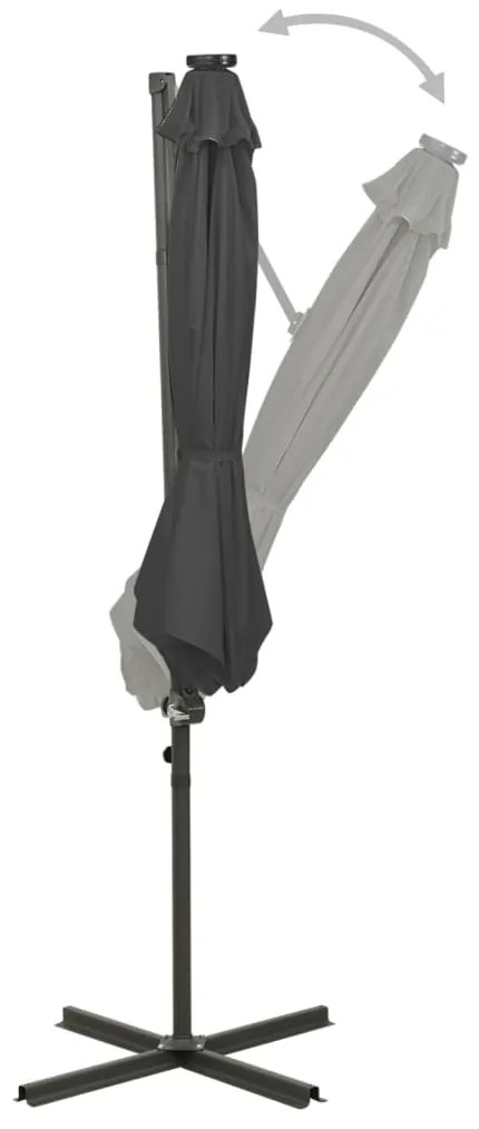Guarda-sol jardim cantilever c/ poste/luzes LED 300cm antracite
