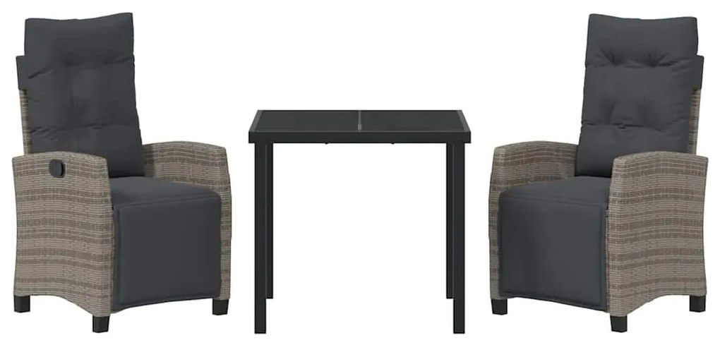 Conjunto de Jantar de Jardim com 3 Peças em Rattan Cinza