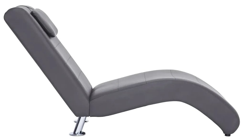 Chaise longue com almofada couro artificial cinzento