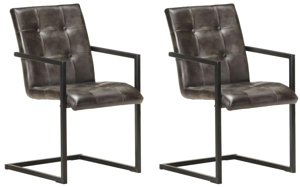 vidaXL Cadeiras jantar cantilever 2 pcs couro genuíno cinzento velho