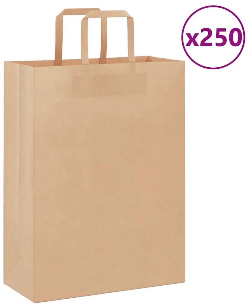 vidaXL Sacos de papel 250 unid com alças castanho 26x12x35 cm