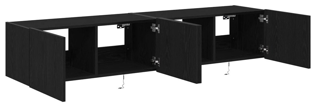 Armários de TV vidaXL com luzes LED 2 pcs Preto Carvalho 80x35x31 cm