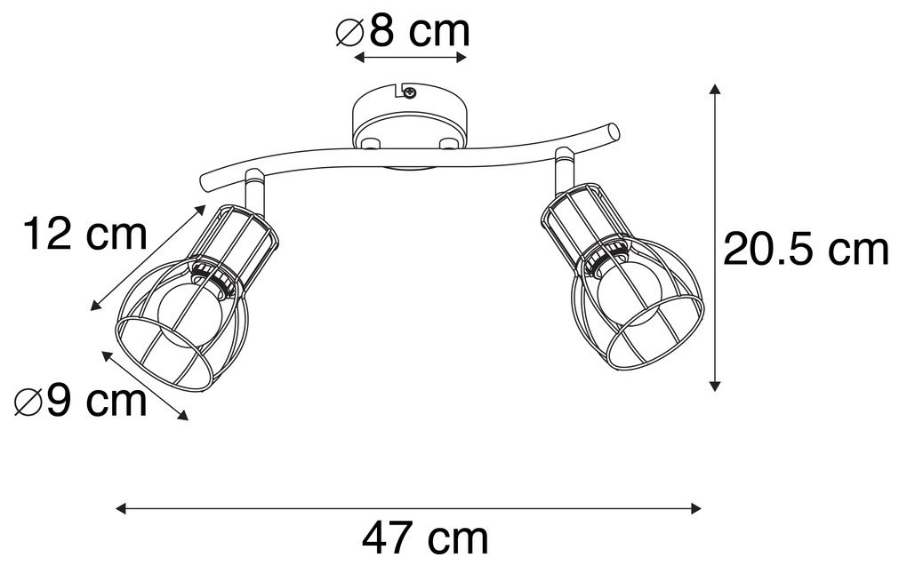 Candeeiro de tecto moderno preto ajustável com 2 luzes - Botu Moderno