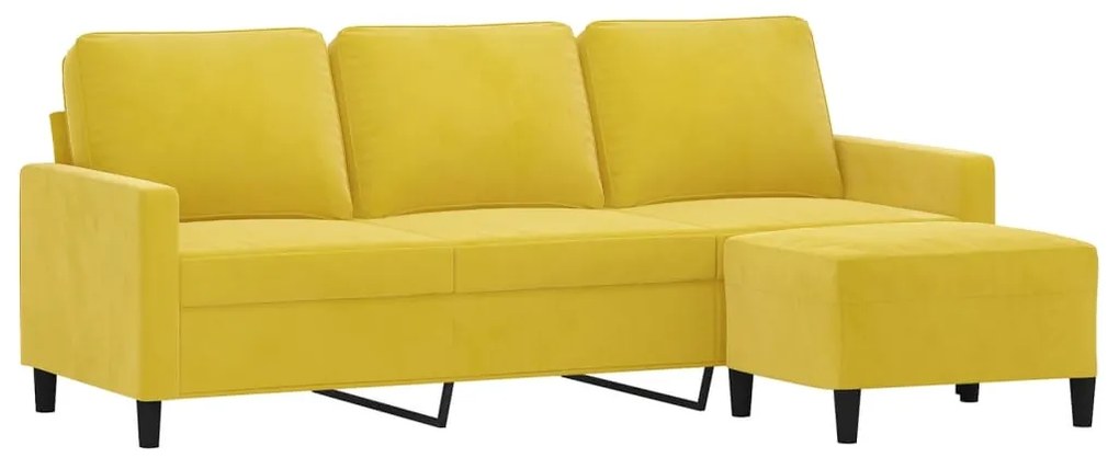 Sofá de 3 lugares com apoio de pés 180 cm veludo amarelo