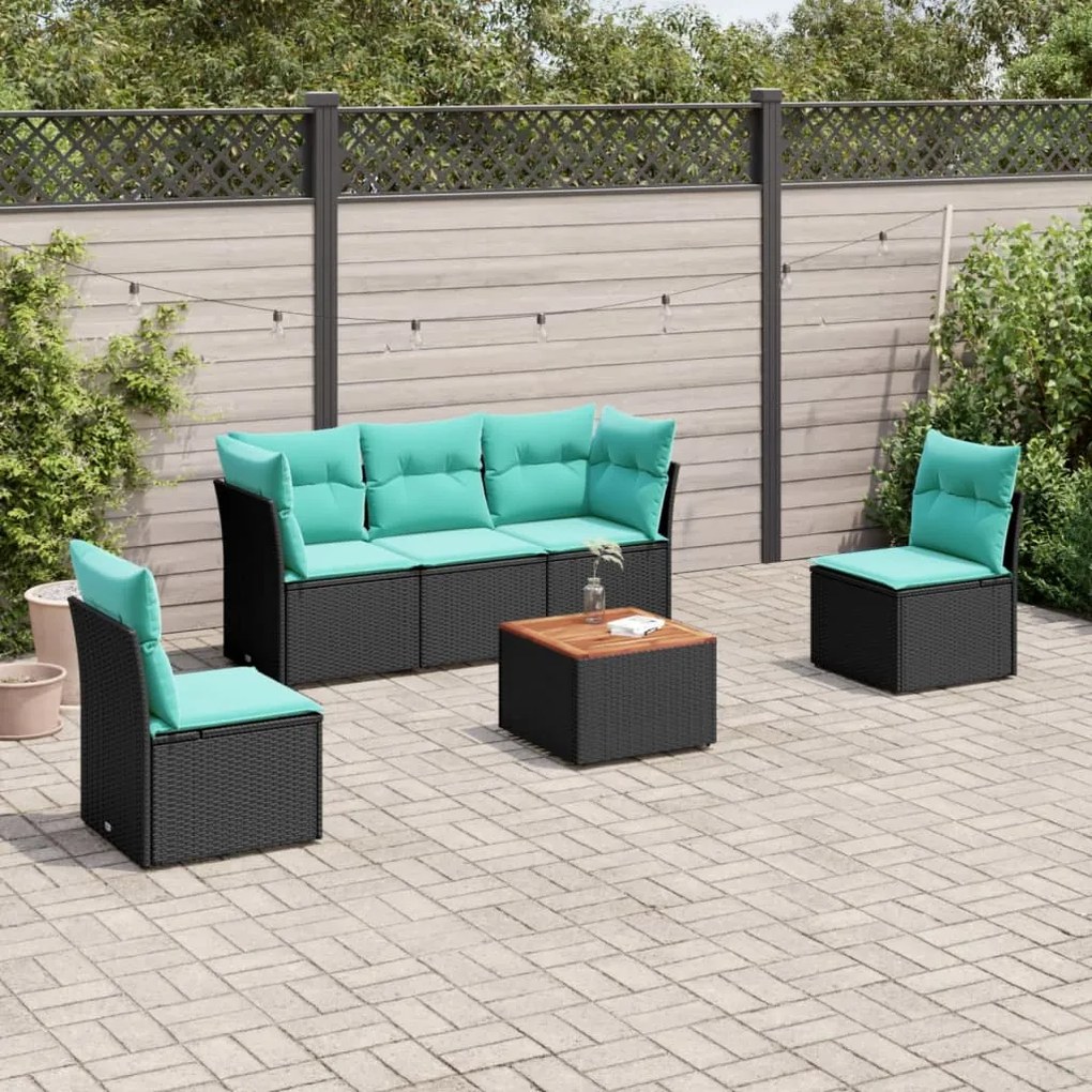 vidaXL 6 pcs conjunto de sofás p/ jardim c/ almofadões vime PE preto
