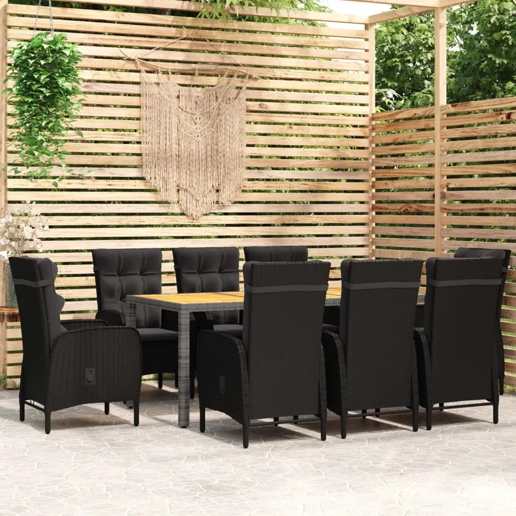 vidaXL 9 pcs conjunto de jantar para jardim vime PE preto