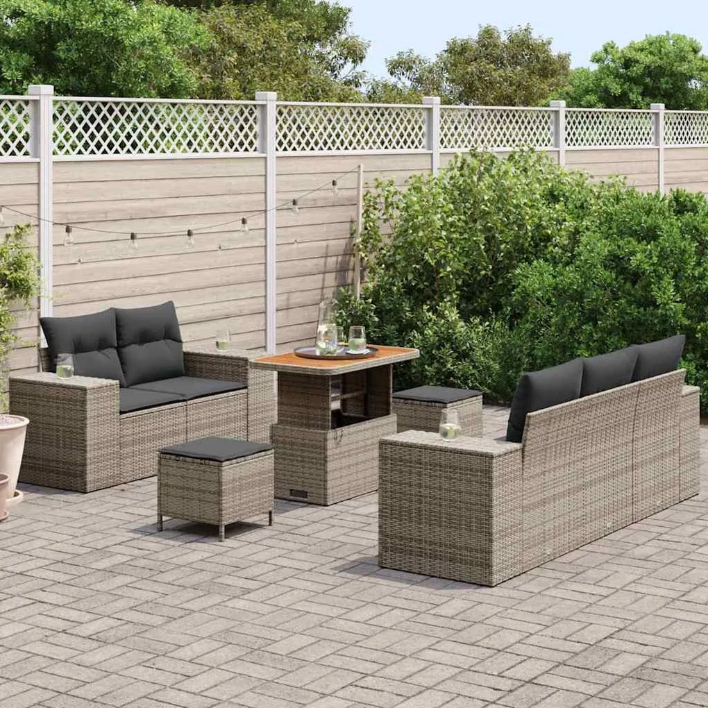Conjunto de Sofá de Jardim com 8 Peças e Almofadas em Rattan Sintético