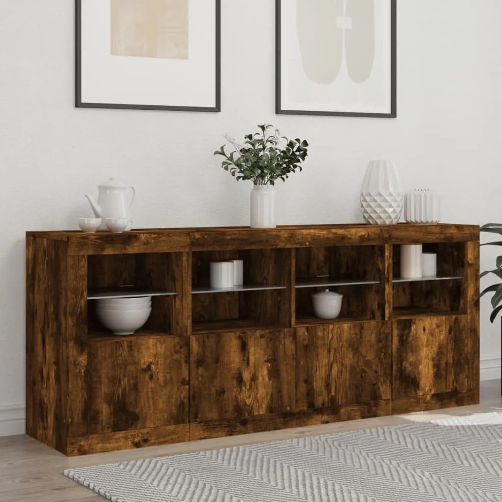 Aparador com luzes LED 163x37x67 cm carvalho fumado
