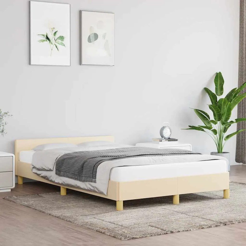 vidaXL Estrutura de cama sem colchão 120x200 cm tecido cor creme