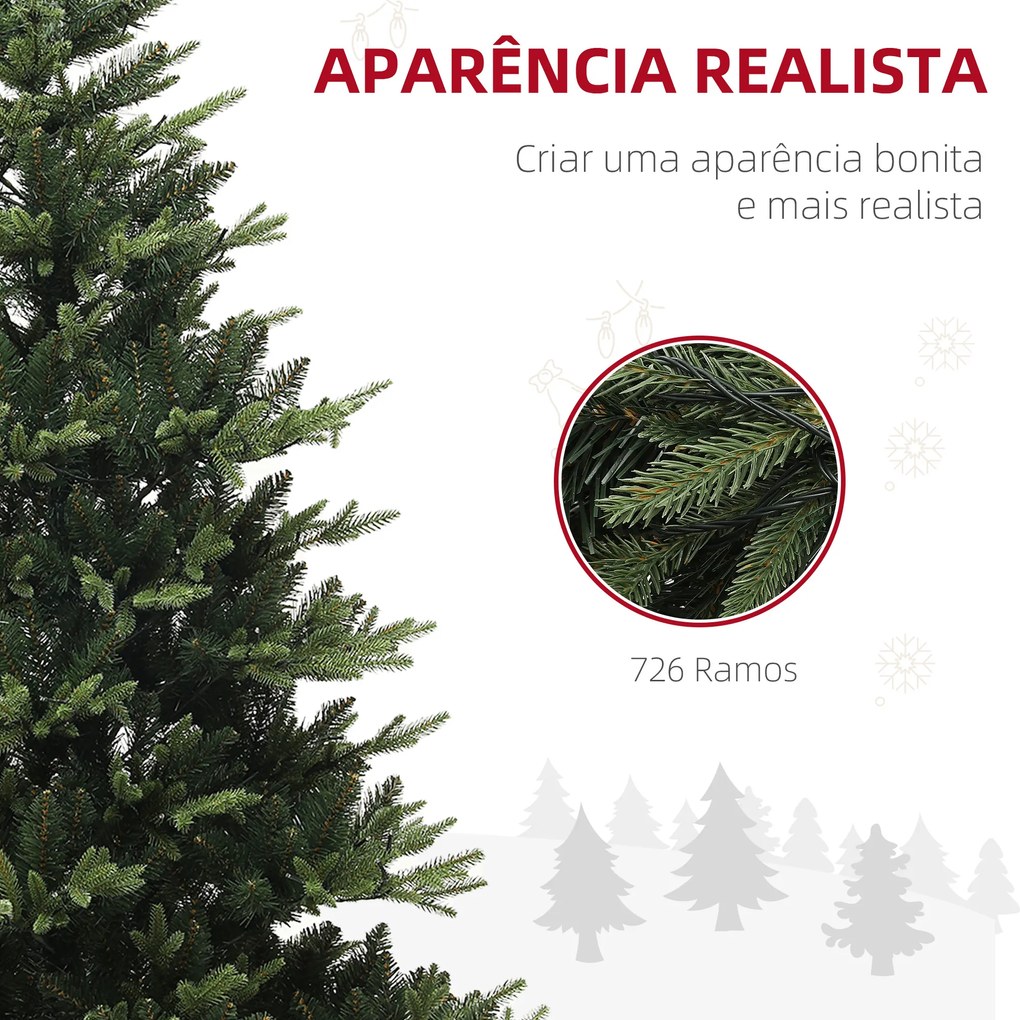 Árvore de Natal 180 cm Árvore de Natal Artificial com 350 Luzes LED 726 Ramos e Suporte de Aço Decoração de Natal Ø114x180 cm Verde