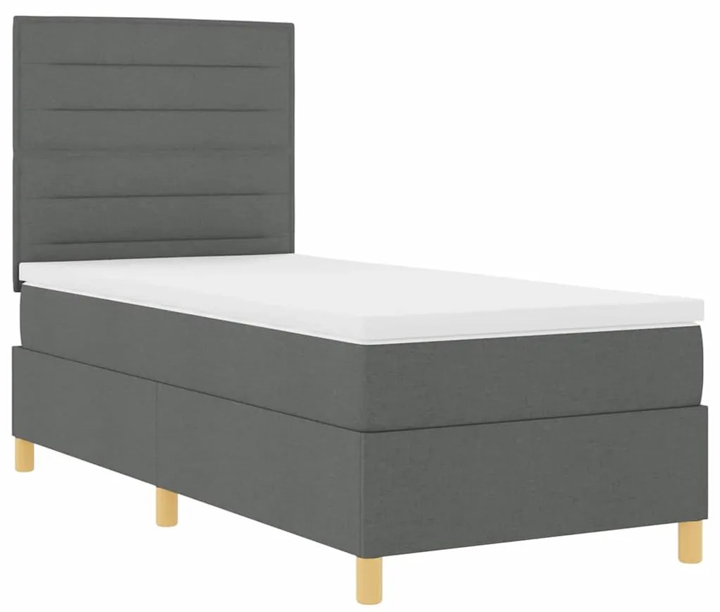 Cama Box Spring com Colchão Cinza Escuro Solteiro Tecido