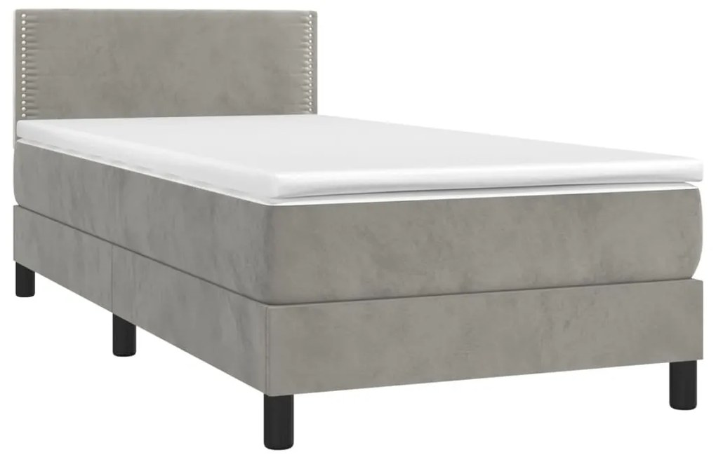 Cama box spring c/ colchão/LED 90x190 cm veludo cinzento-claro