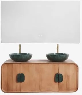 Conjunto De Móvel De Casa De Banho Dupla Suspensa 130x45 Cm Em Madeira De Manga E Pedra Natural Kivalina Mármore Verde Udaipur - Madeira - Sklum