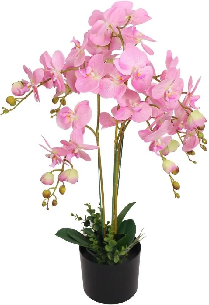 Planta orquídea artificial com vaso 75 cm rosa