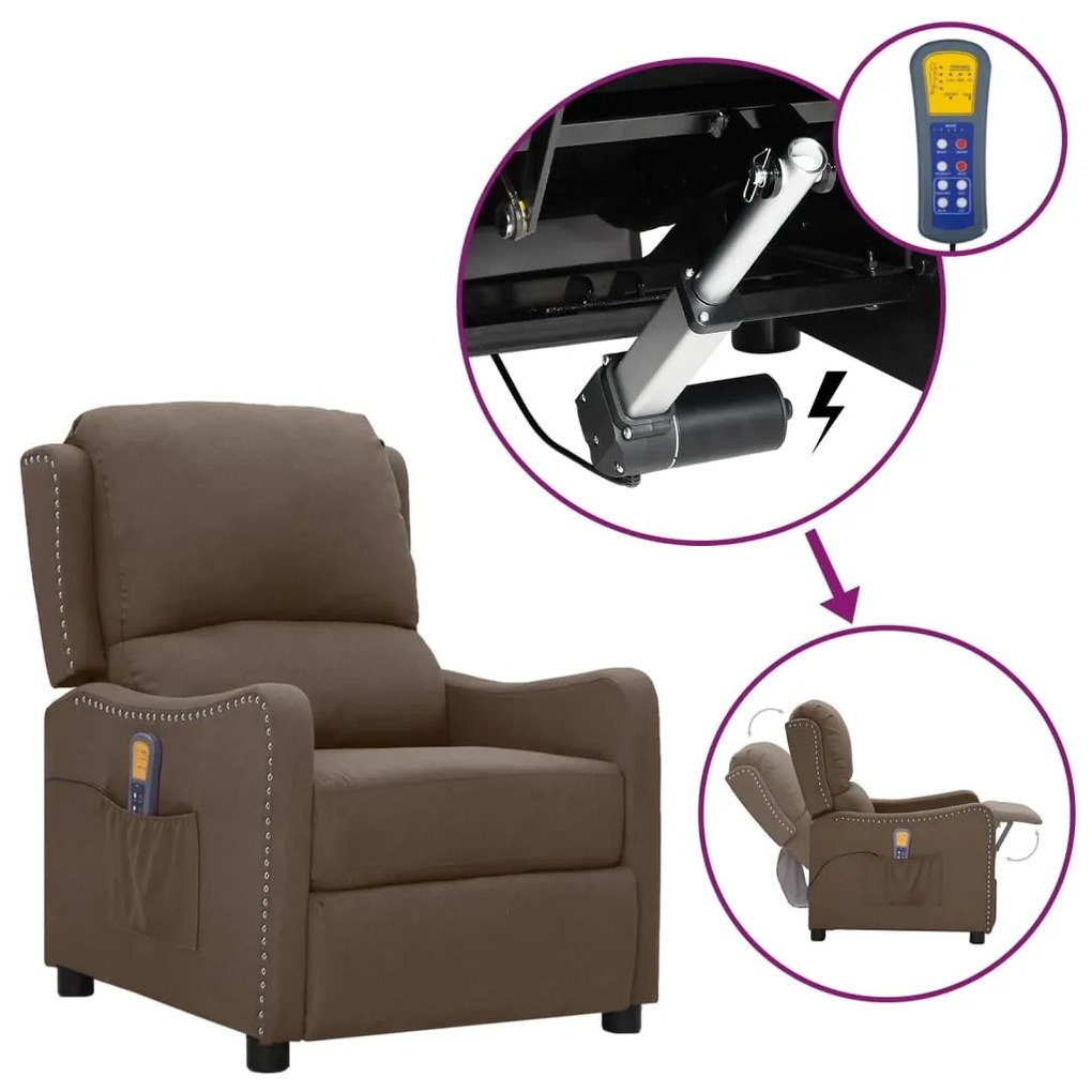 vidaXL Poltrona de massagens tecido cinzento-acastanhado