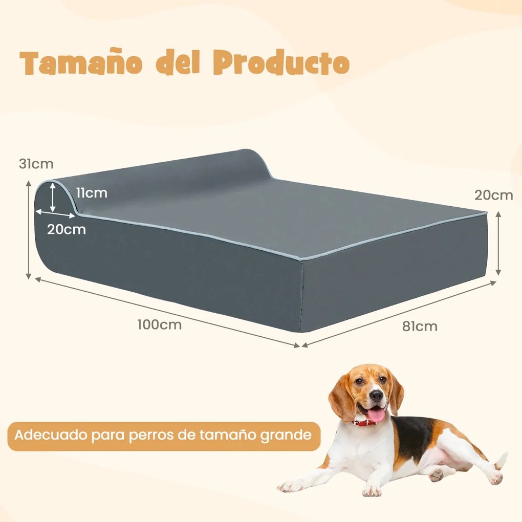 Cama ortopédica para cães grandes 100 x 81 x 31 cm com forro interno preenchido com espuma viscoelástica com grafeno com capa removível Cinza.