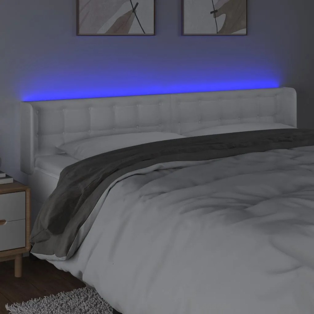 Cabeceira de cama c/ LED couro artificial 163x16x78/88cm branco