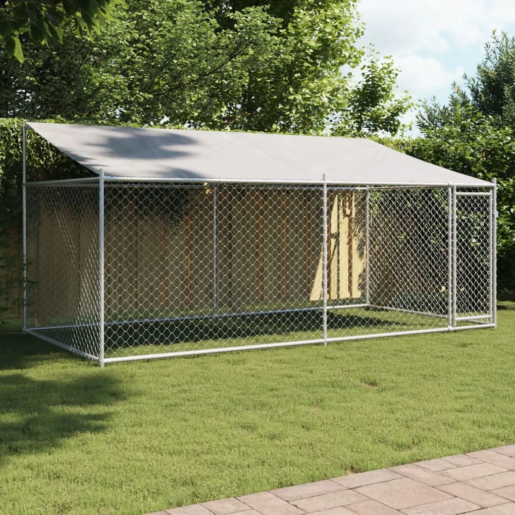 Jaula para cão com telhado/porta 4x2x2 m aço galvanizado cinza