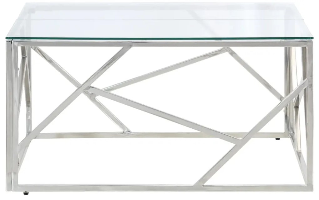 Mesa de centro aço inoxidável e vidro temperado prateado