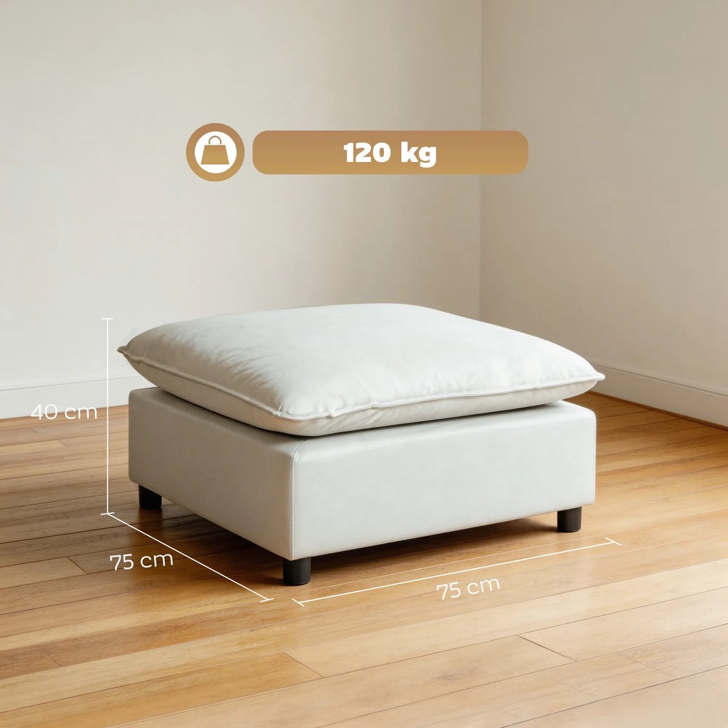 Pufe de Apoio para os pés para sala de estar com pés de plástico para sala de estar, quarto ou hall de entrada, 75 x 75 x 40 cm, cinzento
